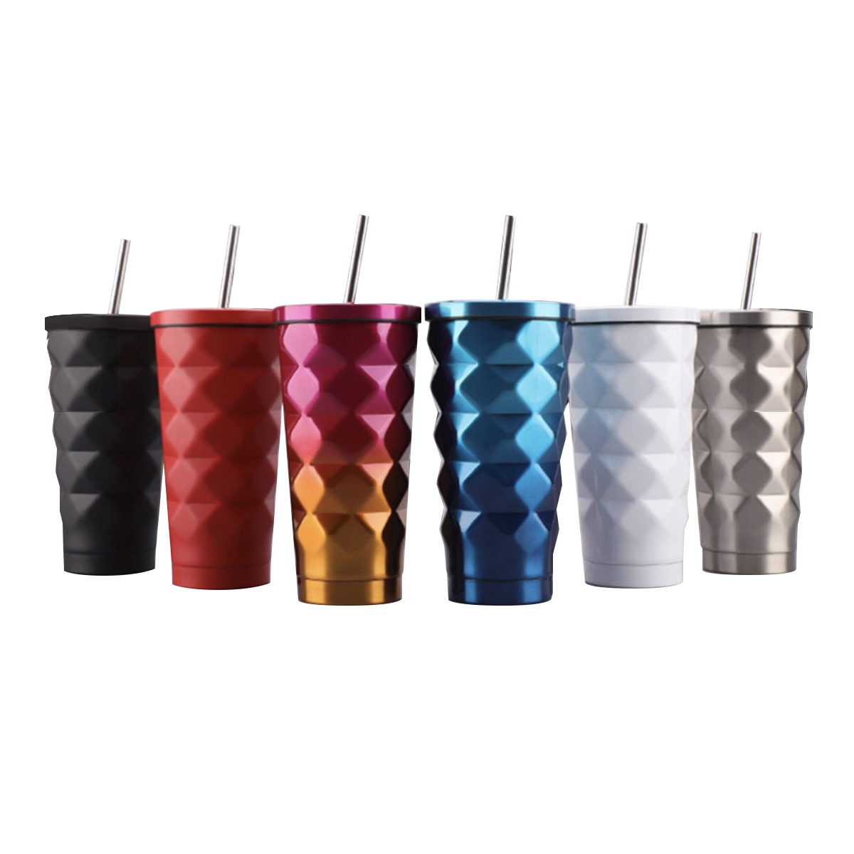 Geometric Stainless Steel Tumbler with Straw (500ml)
